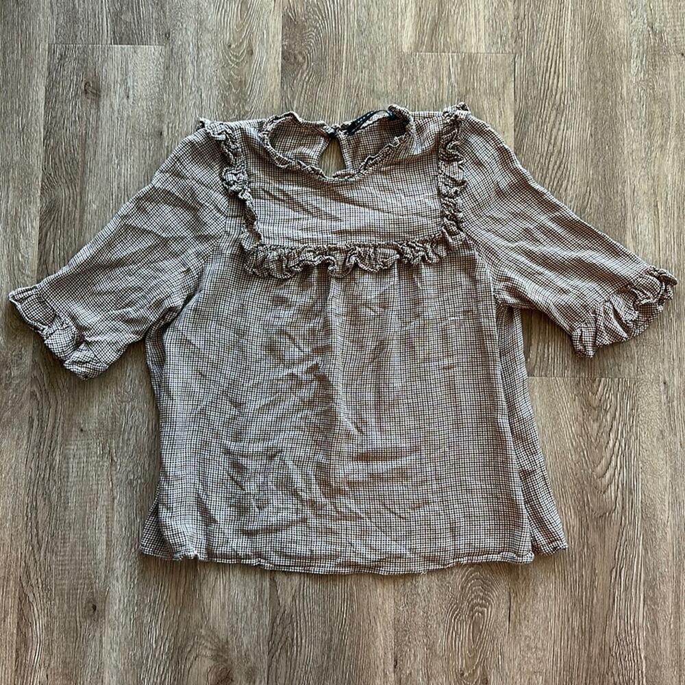 Zara Houndstooth High Neck‎ Blouse Size Medium